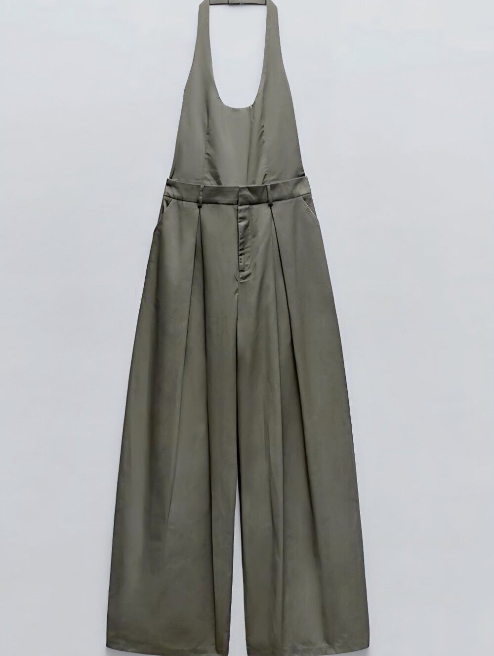 Zara Blogger Khaki Utility-Chic Halter Paper Bag Wide-Leg Cotton Gabardine XXL - Picture 7 of 15